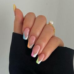 32 French Manicure Designs To Modernize The Classic Mani Colored French Nails, Colored Nail Tips, French Tip Nail Art, Spring Break Nails, Pastel Nails Designs, Squoval Nails, Broken Nails, Cute Spring Nails