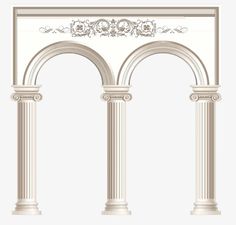 an arch with columns and arches in the center, on a white background stock photo