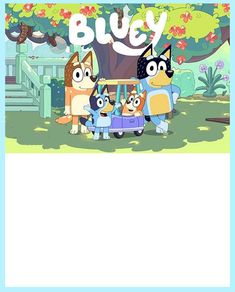 an image of cartoon characters with the word bluey on it's front cover