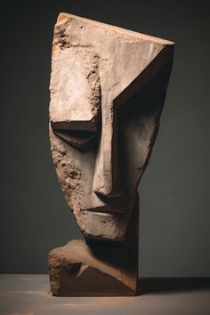 a stone sculpture with a face on it