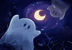 two ghost are standing in front of a full moon