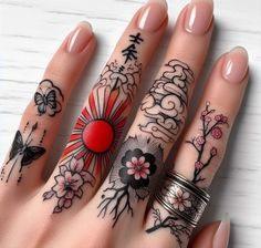 Tattoo Sakura, Fingers Tattoo, Jagua Henna, Hand And Finger Tattoos, Pretty Hand Tattoos, Beautiful Tattoo, R Tattoo, Small Hand Tattoos, Next Tattoo