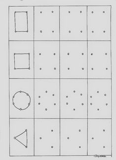 a drawing of different shapes and sizes on a white sheet with black dots in the middle