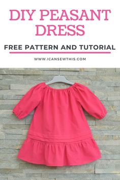 a pink dress hanging on a brick wall with the text diy peasantt dress