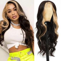 This stunning shade offers the perfect blend of elegance and warmth, adding depth and dimension to your hairstyle. Skunk Stripe Hair Natural, Side Part Wig, Skunk Stripe, Brown With Blonde Highlights, Color Rubio, Blonde Streaks, Black Highlights, Honey Blonde Highlights