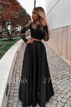 Shoes Pic, Prom Dresses Long Black, Black Lace Evening Dress, Evening Dress Floor Length, Long Sleeve Prom, Prom Dresses Two Piece, Black Dress Formal, Black Prom Dress, Black Prom