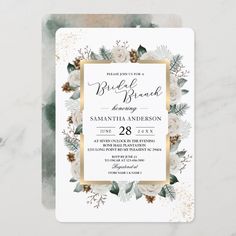 Winter Watercolor White Flowers & Pine Frame Frame Invitation, Winter Watercolor, Cards Invitation, Bridal Tea, Date Cards, Metal Art Prints, Post Cards, Save The Date Cards, Rsvp Card