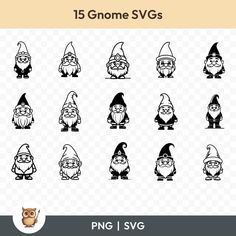 gnomes with different facial expressions, including the face and head in black on a transparent background