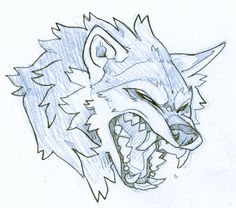 a drawing of a wolf's head with its mouth open