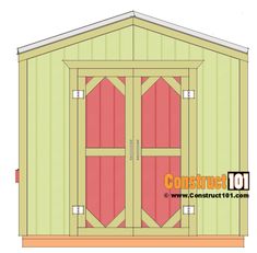 the side view of a shed with two doors and windows on each side, showing the measurements