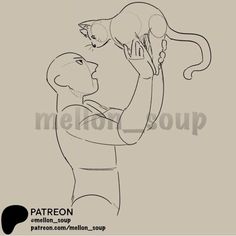 a drawing of a man holding a cat over his head with the caption patreon