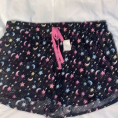 Secret Treasures Women’s Sleep Shorts Super Cute Super Soft Black With Stars And Moons You With Tags Black Pajama Shorts For Lounging, Black Short Length Pajama Shorts For Lounging, Casual Black Sleepwear For Sleepovers, Black Pajama Shorts For Summer Lounging, Black Stretch Shorts For Lounging, Black Summer Sleep Bottoms, Black Sleep Bottoms Short Length, Black Pajama Shorts For Loungewear, Black Summer Bottoms For Lounging