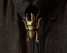 "Catch the eye of an entomologist with this Stag Beetle bolo tie. This adjustable brass bolo tie* comes with a black braided cord with goldtone tips. Wear it for any occasion, formal or casual, and you are sure to receive compliments on this unusual piece. The stag beetle--named for its massive mandibles that resemble the antlers of a stag--is the largest terrestrial insect in Europe. These oversized mandibles are used to wrestle other stag beetles for preferred mates and food. A bit intimidatin Insect Accessories, Bolo Ties, Beetle Necklace, Black Adjustable Bolo Tie, Scarab Beetle Necklace, Insect Necklace, Insect Jewelry Inspire Uplift ⭐, Stag Beetle, Bolo Tie