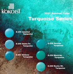 an advertisement for the kolost summer color series, featuring turquoise and green balls