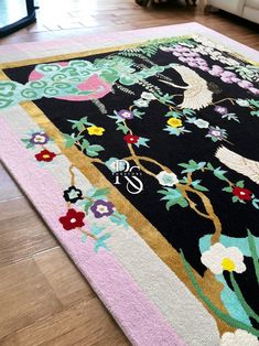 Black Bird Silk Wool Tufted Rug Living Room Wendy Morrison Rug Hand Tufted Rug Living Room Rug Wool Viscose Rug Handmade 100% Wool Bedroom - Etsy