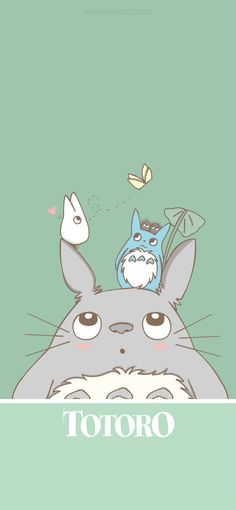 an image of a totoro with a cat on it's back and butterflies flying