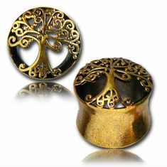 PAIR ANTIQUED TREE OF LIFE BRASS TUNNELS PLUGS TRIBAL GAUGES TUNNEL PLUG GAUGE #Overgauge Hindu Motifs, 0g Plugs, Lotus Flower Mandala, Eyebrow Jewelry, Helix Ear, Mandala Patterns, Tunnels And Plugs, Ear Gauges, Tree Pattern