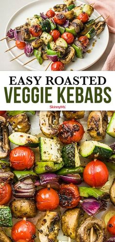 an easy roasted veggie kebabs recipe on a plate