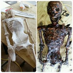 two pictures of the same human body and one is being made out of plastic wrap