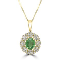 Gembleu-pendants-ADG60664-1-YG-1 Yellow Gold Pendants, Diamond Set, Green Gemstones, Metal Color, Diamond Gemstone, Gemstone Colors, Yellow Color, Oval Cut, Gold Pendant