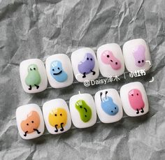 Veggie Nail Art, Cutesy Nail Designs, Beginner Gel Nail Art, Stardew Valley Nails, Cute Animal Nails, Very Easy Nail Art, Nails Asian, Cutesy Nails, Kutek Disney