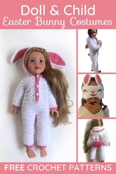 doll and child easter bunny costumes with free crochet patterns for the dolls head