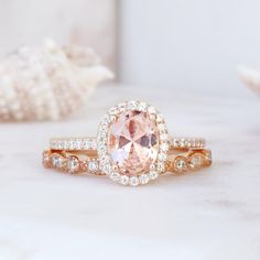 Oval Morganite Ring 14K Rose Gold Ring Engagement Promise | Etsy Classic Morganite Diamond Wedding Ring, Classic Morganite Diamond Ring For Wedding, Classic Rose Gold Morganite Wedding Ring, Classic Rose Gold Rings With Accent Stones, Elegant Blush Ring For Anniversary, Elegant Blush Rings For Anniversary, Classic Pink Halo Ring For Wedding, Blush Promise Ring With Center Stone, Blush Ring With Center Stone For Promise