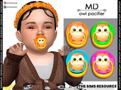 The Sims Resource - Sims 4 - necklace - Mydarling20 - Owl Pacifier Infant Infant Sims 4, Sims 4 Infant, Orange Hats, Cute Piggies