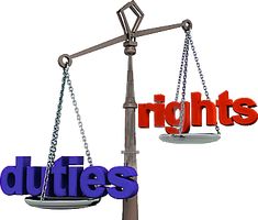 the words rights and duties are balanced on a scale