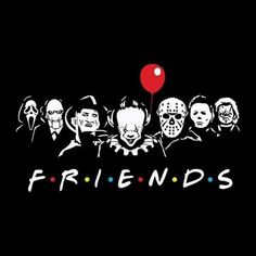 the friends movie poster with balloons and masks on it's face, which reads friends