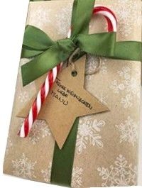 three wrapped presents with green and red ribbons