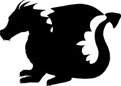 a black and white silhouette of a dragon with wings on it's back legs