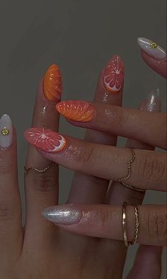 Mani Designs, Bohemian Nails, Fruit Nail Designs, Fruit Nails, 3d Nail Designs, Hippie Nails, Short Acrylic