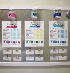 three jars with labels and magnets on the wall