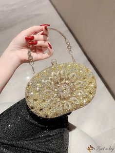 BirdinBag - Rhinestone-Embellished Evening Clutch Bag with Chic Clip Top Crystal Clutch Bag With Rhinestones, Crystal Clutch With Rhinestones, Handheld Crystal Bags With Rhinestones, Gucci Sylvie, Evening Clutch Bag, Chain Bag, Box Bag, Evening Clutch, Bird In Bag