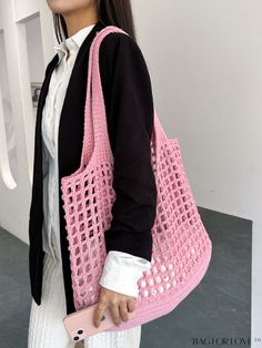 BagForLove - Pink Hollow Out Woven Crochet Bag: Spacious, Minimalist Design for Work and Travel Product Description Color Baby Pink Strap Type Double Handle Style Vacation Pattern Type Plain Bag Size Small Type Crochet Bags Closure Type No-closure Features High-capacity Material Fabric Composition 100% Polyester Size Chart INCH CM Bag Length Bag Width Bag Height Handle Height Strap Length 11.8 inch 0.8 inch 11.8 inch 7.1 inch 0 inch Bag Length Bag Width Bag Height Handle Height Strap Length 30 c Pink Crochet Bag With Large Capacity, Large Capacity Pink Crochet Bag For Shopping, Pink Crochet Bag For Daily Use, Woven Crochet, Weave Shop, Work And Travel, Crochet Bags, Work Travel, Color Rosa