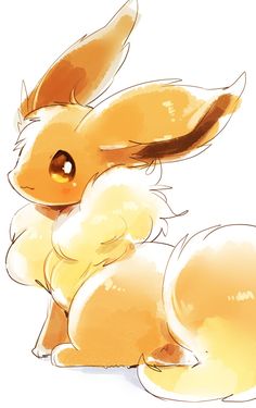 a drawing of a small yellow bunny sitting on top of it's back legs