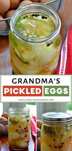 grandma's pickled eggs in mason jars with text overlay that reads grandma's pickled eggs