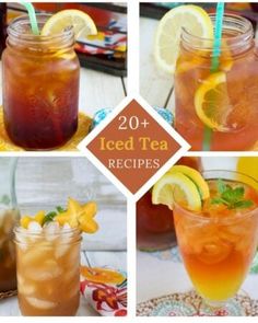 four different iced teas in mason jars