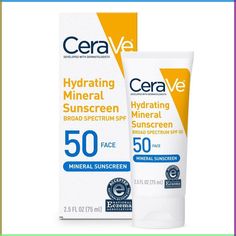 CeraVe Hydrating Mineral Face Sunscreen Lotion SPF 50 is a 100%-mineral, hydrating, oil-free face sunscreen with titanium dioxide and zinc oxide which are compliant for sale in Hawaii and Key West and form a protective barrier on your skin to help reflect UVA and UVB rays without irritating sensitive skin. Mineral face sunscreen has three essential ceramides to help restore the skin’s barrier and provide long-lasting hydration, as well as niacinamide to help calm skin. CeraVe hydrating sunscreen Mineral Sunscreen For Face, Best Drugstore Sunscreen, Target Products, Sunscreen For Sensitive Skin, Vitamin C Skincare, Sunscreen For Face, Daily Sunscreen