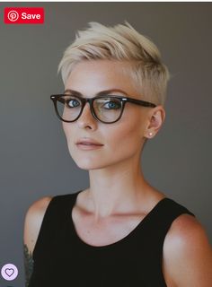 Short Haircut Ideas For Women, Blonde Undercut, Women With Glasses, Short Hair Glasses, Haircut Ideas For Women, Short Haircut Ideas, Dark Pixie, Super Short Haircuts, Chin Length Haircuts