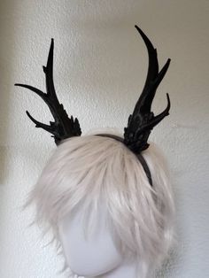 "This listing is for a translucent or a solid black set of antlers, attached to a plane .5 inch black or white headband. You may select attached to headband or unattached style if you plan to use a different band or add lights, the bases are covered please convo for direction on how to create openings in the base if you plan to add lights. Ultra Light Weight 3D printed Fantacy Crystal Ice or branch antlers attached to headband. Measure about 9\" long. Base is about 1.5\" wide. If you wish to rec Gothic Ears Costume Accessories For Cosplay, Gothic Cat Ears Costume Accessories For Cosplay, Black Fantasy Costume Accessories With Ears, Gothic Costume Accessories With Ears For Cosplay, Fantasy Black Costume Accessories With Ears, Adjustable Fantasy Cat Ears Costume Accessories, Fantasy Costume Accessories With Adjustable Cat Ears, Cat Ears Costume Accessories For Halloween, Halloween Cat Ears For Fantasy Events