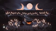 candles are lit in front of a black background with the moon and stars on it