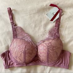 New With Tag - Christina Bra By The Little Bra Company. Size 32a In The Color Mauve. “Christina” Comes In A Delicate Eyelash Lace That Will Frame Your Boosted Cleavage Perfectly. The Slightly Wider Satiny Elastic Underband Not Only Gives More Support And Uplift, But It Also Gives This Bra Added Sophistication. Please Refer To The Little Bra Company’s Website For Size Guide. Their Bras Are Meant For Petites. Fitted Lace Trim Nursing Bra, Elegant Fitted Pink Nursing Bra, 32a Bra, Cream White, Women's Intimates, Size Guide, Elastic, Bra, Lace