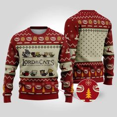 an ugly christmas sweater with the words lord and cats on it