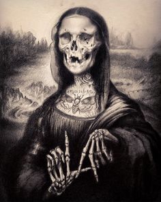 a drawing of a woman with skeleton hands