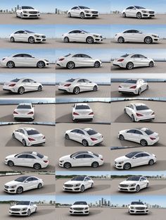 multiple shots of different types of cars parked in a parking lot