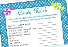 a blue and white wedding game with candy match