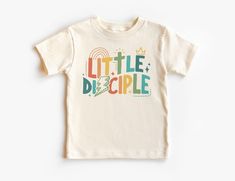 Little Disciple Toddler Shirt - Christian Kids Clothing - Sunday School Tee - Scripture Bible Verses - Boho Natural Toddler & Youth Tee If you love super soft, lightweight, extremely comfy shirts and baby bodysuits then you will absolutely love our unisex kids shirts and baby bodysuits! These shirts are hand printed with a professional garment printer for a soft, durable, long lasting, printed graphic using high quality water based inks. * The printed design is very soft to the touch due to our Christian Kids Shirts, Scripture Bible, Christian Kids, School Tees, Bible Crafts, Christian Tees, Comfy Shirts, Toddler Tees, School Shirts