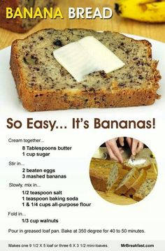 a banana bread advertisement with instructions on how to make it